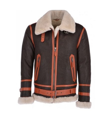 Mens Sheepskin Flying Brown Orange Jacket