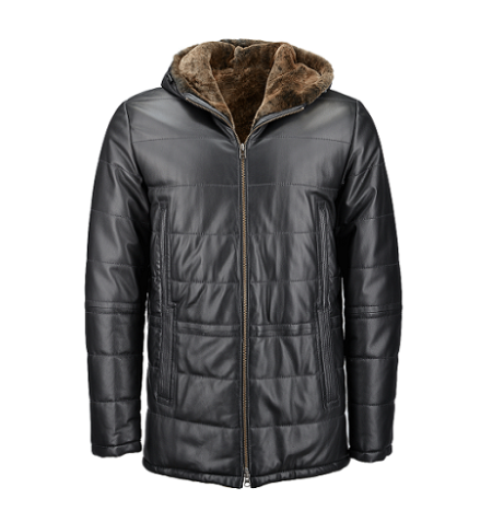 Mythos Leather Sheepskin Black Hooded Coat