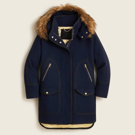 Navy Blue Faux Fur Parka Coat