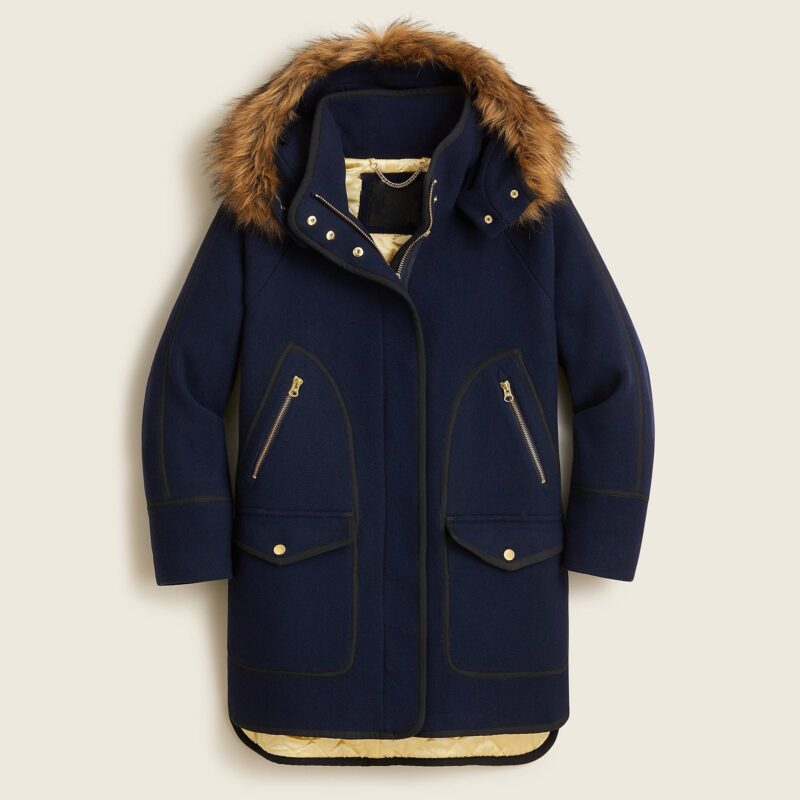 Navy Blue Faux Fur Parka Coat
