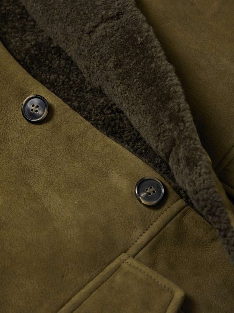 Olive Green Slim-Fit Suede Coat1