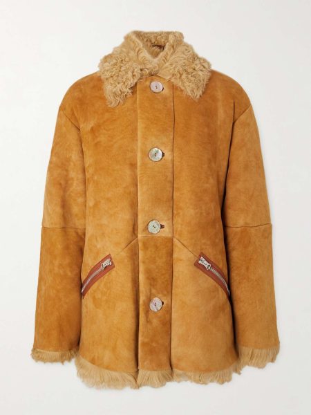Orange Suede Leather Shearling Flight Jacket