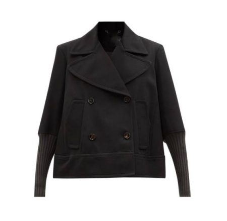 Ribbed Cuff Wool Double Breasted Peacoat