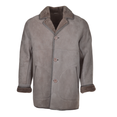 Sheepskin Suede Gray Military Coat