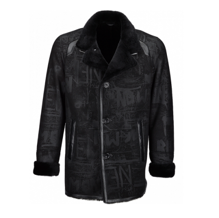 Single Breasted Graffiti Sheepskin Coat