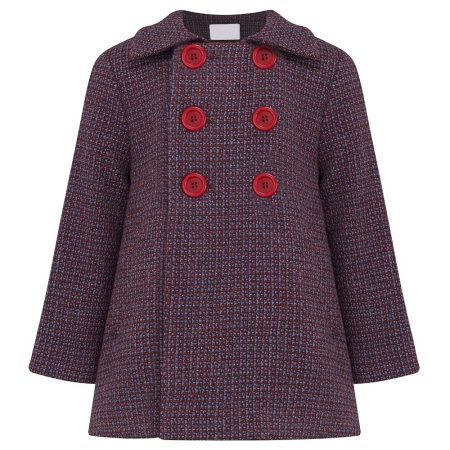 Kids Chequer Red & Blue Pea Coat