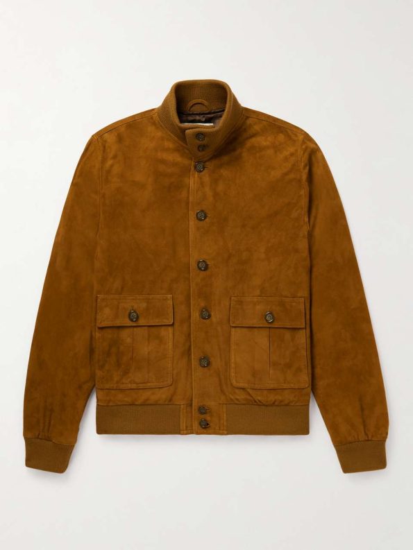 Tan Suede Bomber Jacket