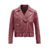 Women's Oversized Leather Maroon Biker Jacket