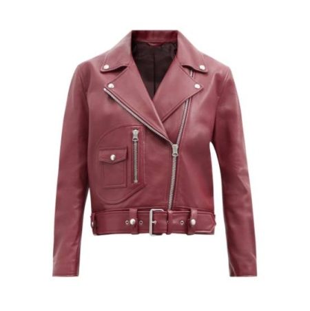 Women's Oversized Leather Maroon Biker Jacket