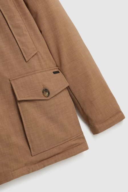 Camel Brown Parka High Wool Effect Fabric Jacket