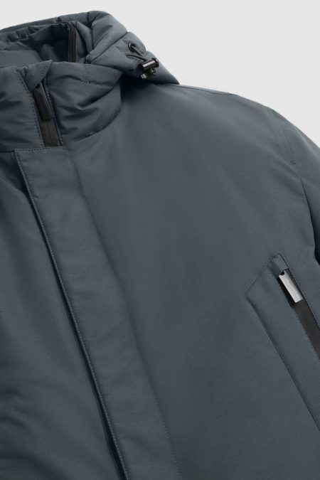 Grey Parka In Mixed Nylon And Wool Jacket