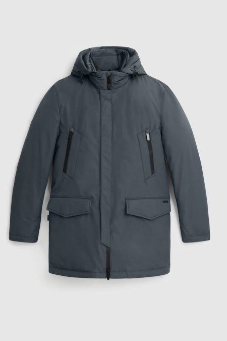 Grey Parka In Mixed Nylon And Wool Jacket