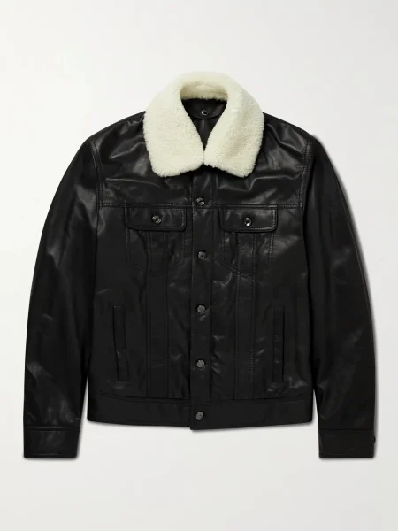 Shearling Trimmed Padded Leather Jacket