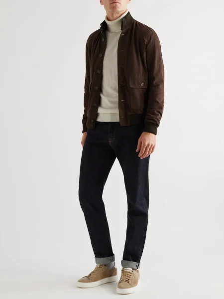 Slim Fit Suede Bomber Jacket