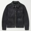 Slim Fit Leather Trimmed Suede Field Jacket