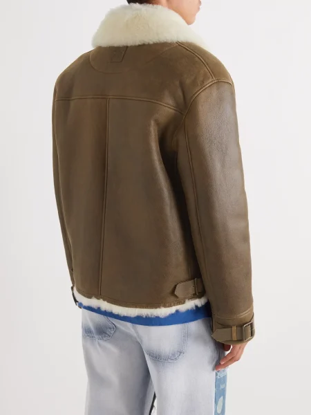 Back view of Shearling Lined Leather Aviator Jacket