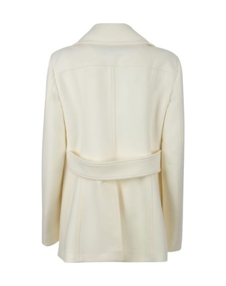 back view of Regular Plain Ivory Pea Coat
