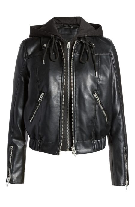 Faux Leather Hooded Moto Jacket