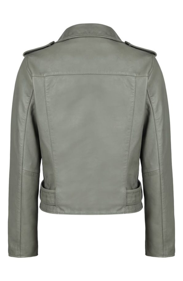 Back view of Grey Leather Motorcycle Jacket