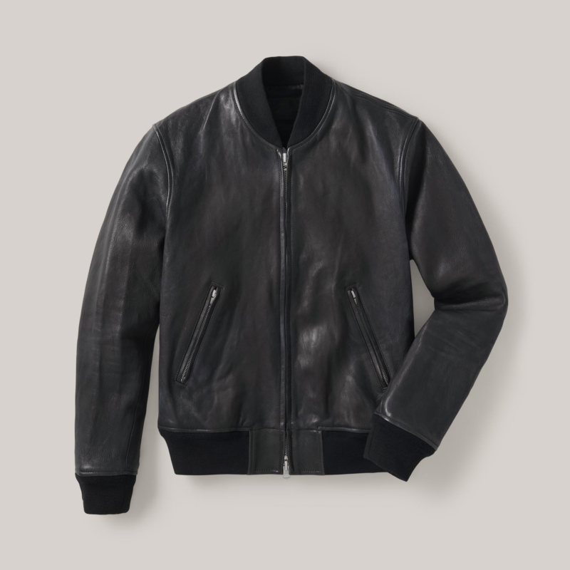 Black Leather Bomber Jacket