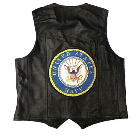 Back view of Men's US Navy Leather Vest