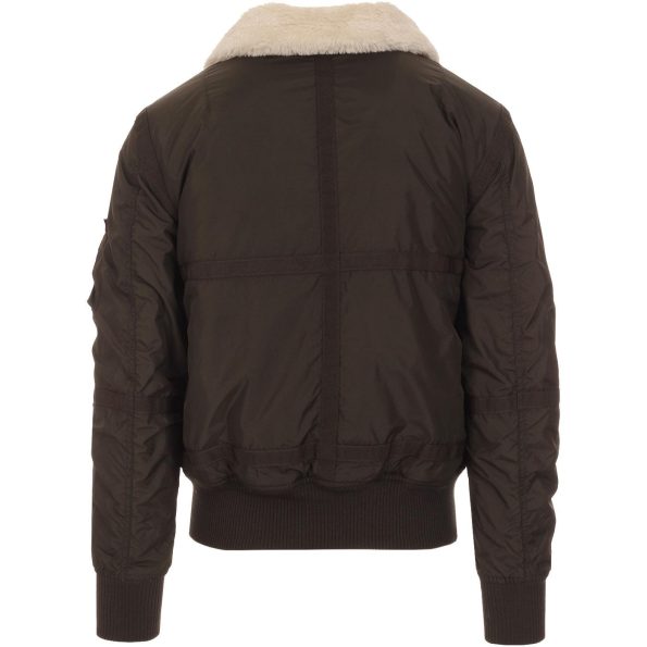 Back view of Teddy Faux Fur Collar Flight Jacket