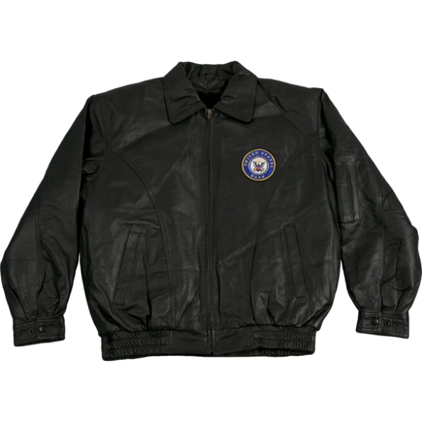 Navy Leather Bomber Jacket