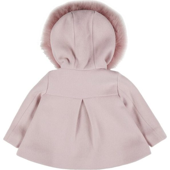 Back view of Pink Fur Hoodie Kid's Pea Coat