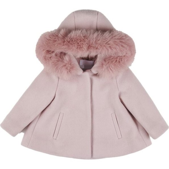 Pink Fur Hoodie Kid's Pea Coat
