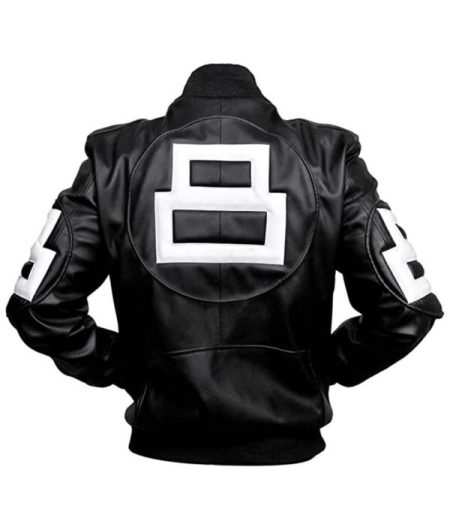 Back view of Men's Bomber Black Leather Jacket