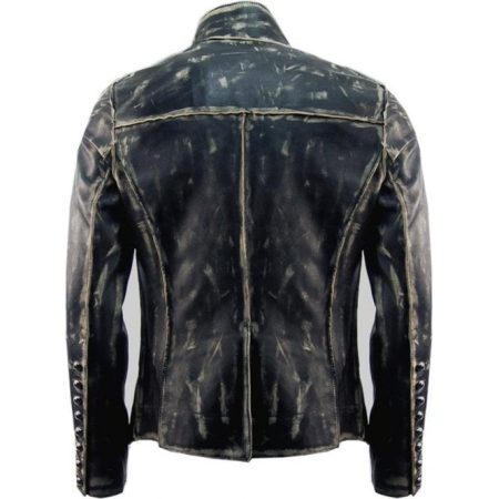 Back view of Men's Military Distressed Leather Jacket