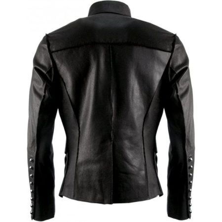 Back view of Men's Military Fitted Leather Jacket