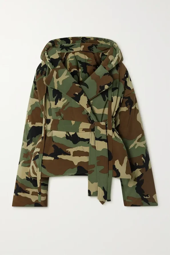 Belted Hooded Padded Camouflage Jacket