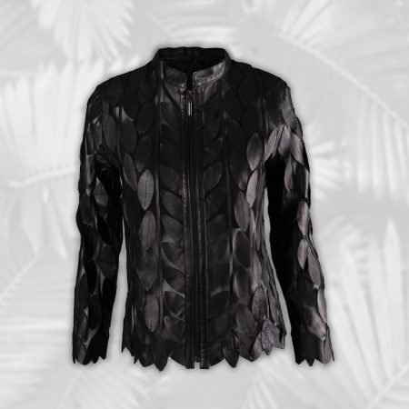 Black Women's Genuine Leather Leaf Jacket