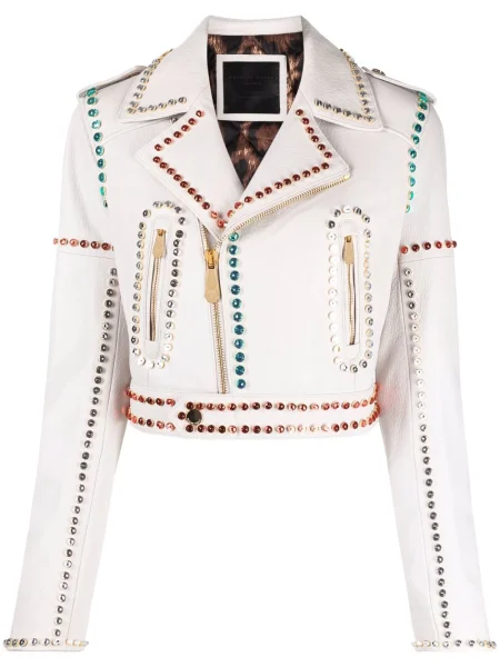Crystal-Trim Studded Biker Jacket