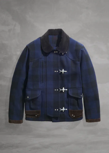 Blue Men's Check Print Woolen Jacket