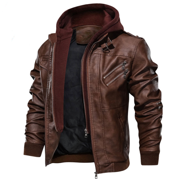 Men's Hooded Brown Leather Flight Jacket