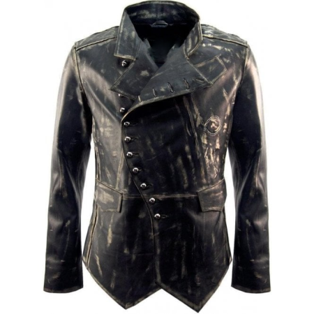 Men's Military Distressed Leather Jacket