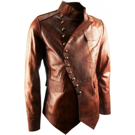 Men's Military Fitted Tan Leather Jacket