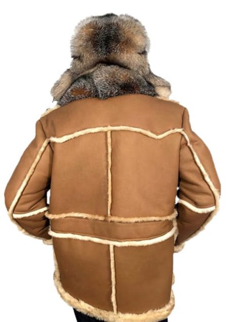 Back view of Men's Sheepskin Shearling Toggled Coat