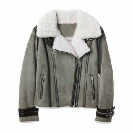 Women's Grey Suede Leather Motorcycle Jacket