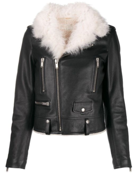 Women's Black Biker Shearling Jacket
