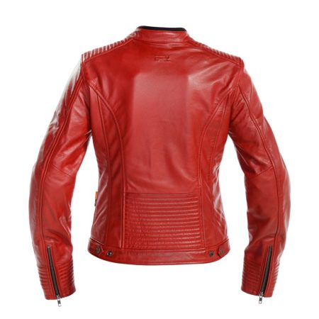 Back view of Women's Moto Red Leather Jacket