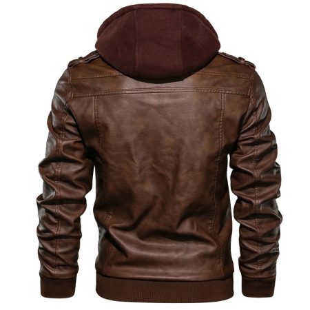 Back view of Men's Hooded Brown Leather Flight Jacket