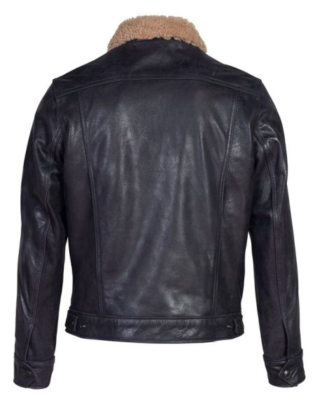 Back view of Men's Buffalo Leather Trucker Jacket