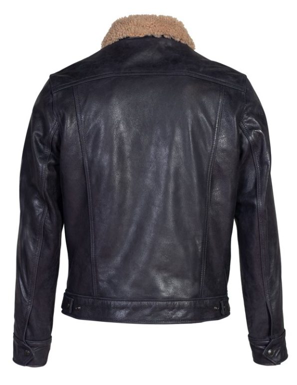 Back view of Men's Buffalo Leather Trucker Jacket