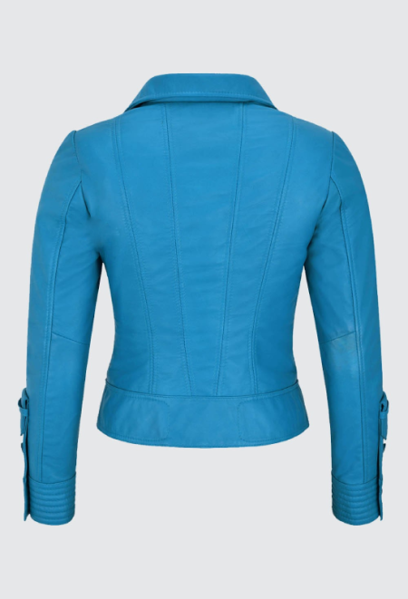 Women's Blue Leather Biker Jacket