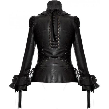 Back view of Women's Luxury Biker Black Leather Jacket