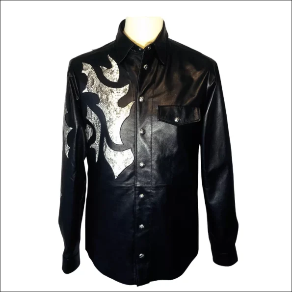 Men's Biker Snake Black Leather Jacket