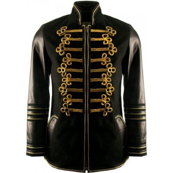 Men's Parade Military Black Leather Jacket